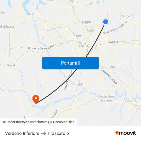 Verderio Inferiore to Frascarolo map