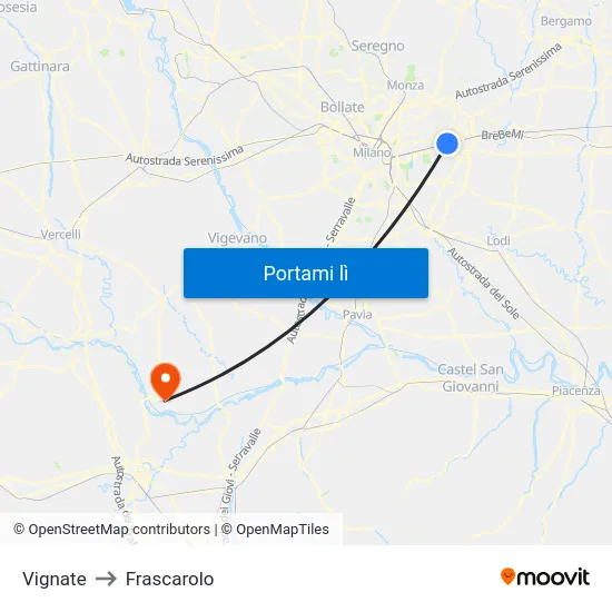 Vignate to Frascarolo map