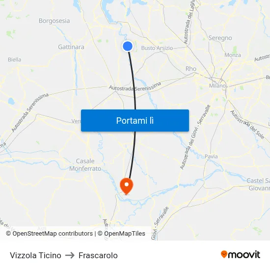 Vizzola Ticino to Frascarolo map