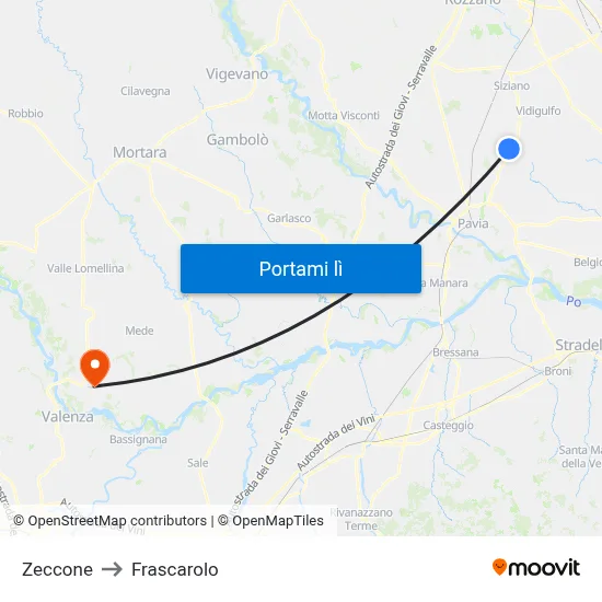 Zeccone to Frascarolo map