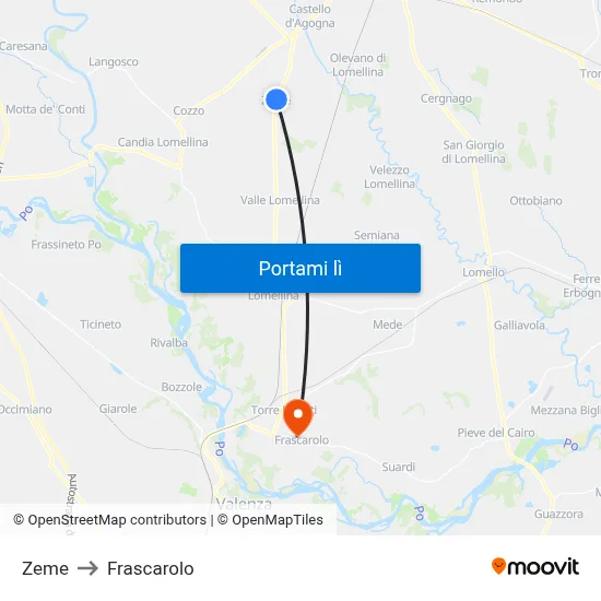 Zeme to Frascarolo map
