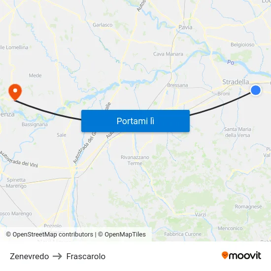 Zenevredo to Frascarolo map
