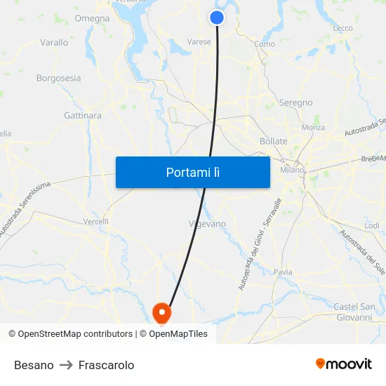 Besano to Frascarolo map