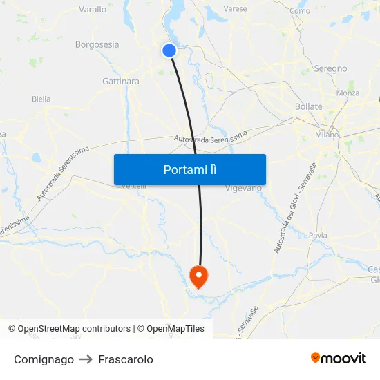 Comignago to Frascarolo map