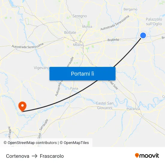 Cortenova to Frascarolo map