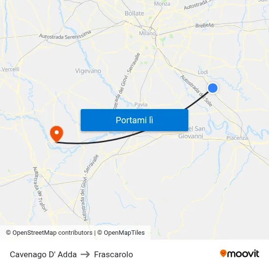 Cavenago D' Adda to Frascarolo map