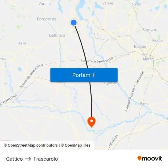 Gattico to Frascarolo map