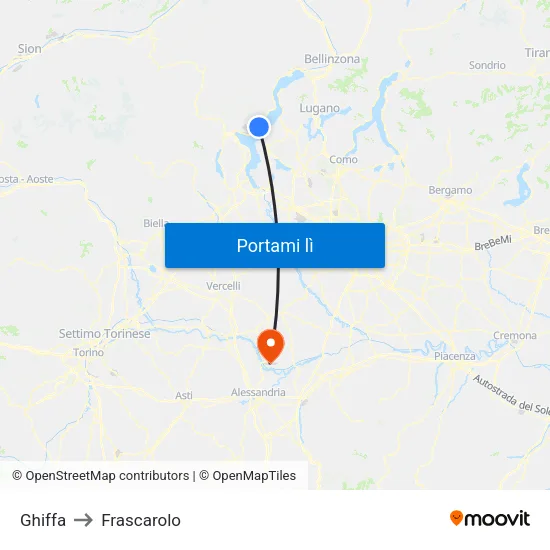 Ghiffa to Frascarolo map