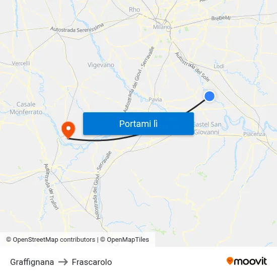 Graffignana to Frascarolo map