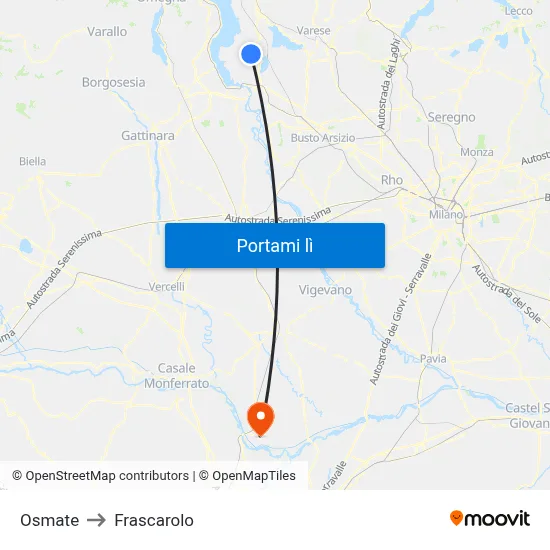 Osmate to Frascarolo map