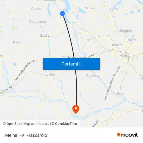 Meina to Frascarolo map