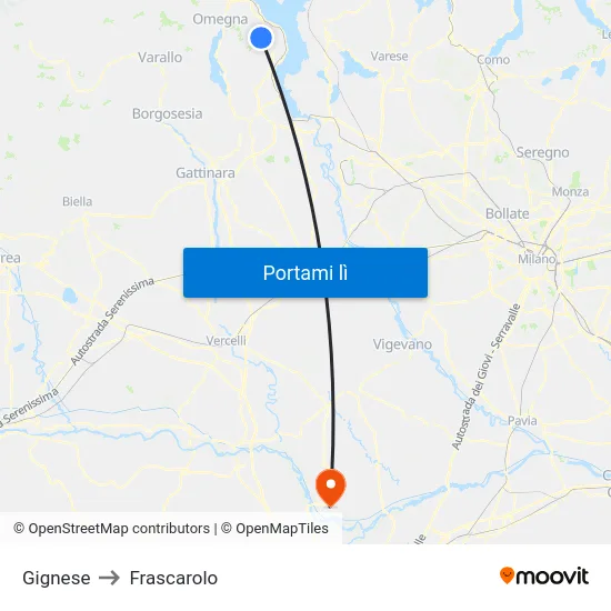 Gignese to Frascarolo map