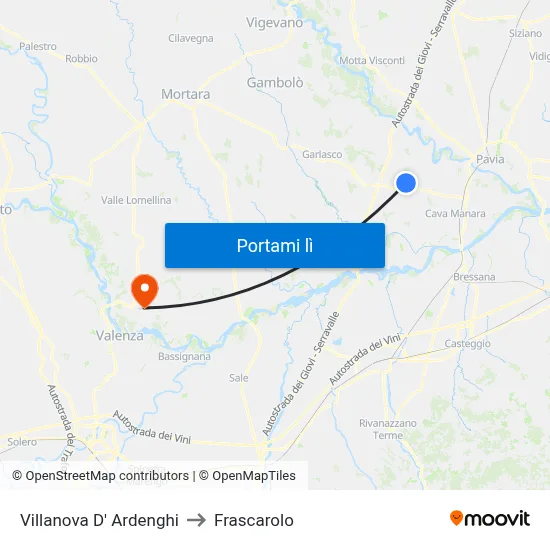 Villanova D' Ardenghi to Frascarolo map