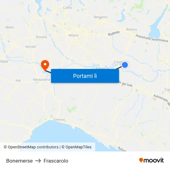 Bonemerse to Frascarolo map