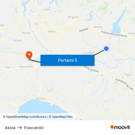 Asola to Frascarolo map