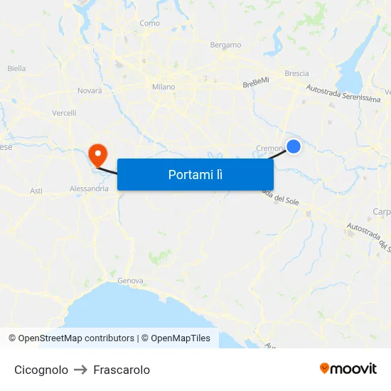 Cicognolo to Frascarolo map