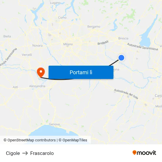 Cigole to Frascarolo map