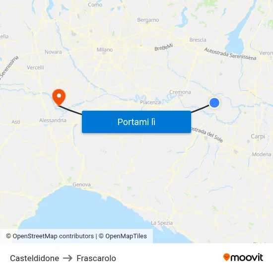 Casteldidone to Frascarolo map