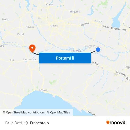 Cella Dati to Frascarolo map