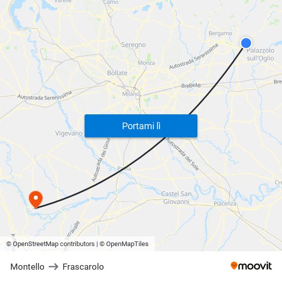 Montello to Frascarolo map