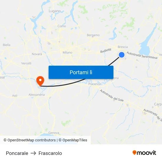 Poncarale to Frascarolo map