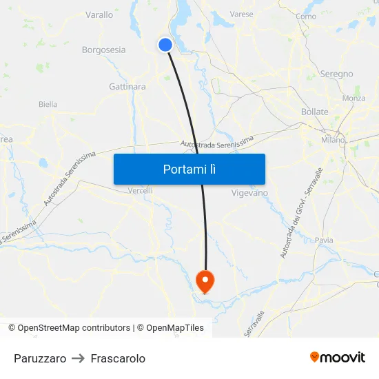 Paruzzaro to Frascarolo map