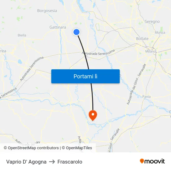 Vaprio D' Agogna to Frascarolo map