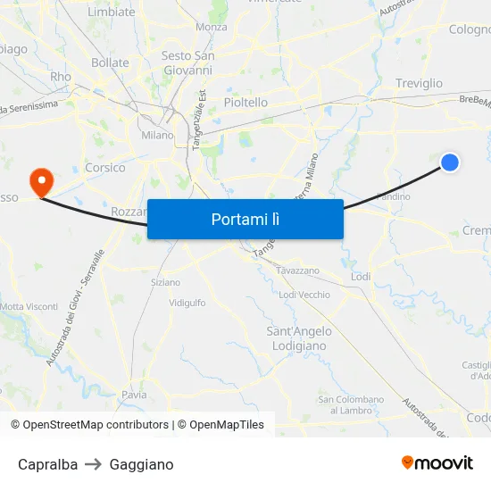 Capralba to Gaggiano map