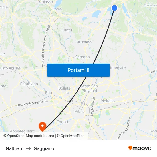 Galbiate to Gaggiano map