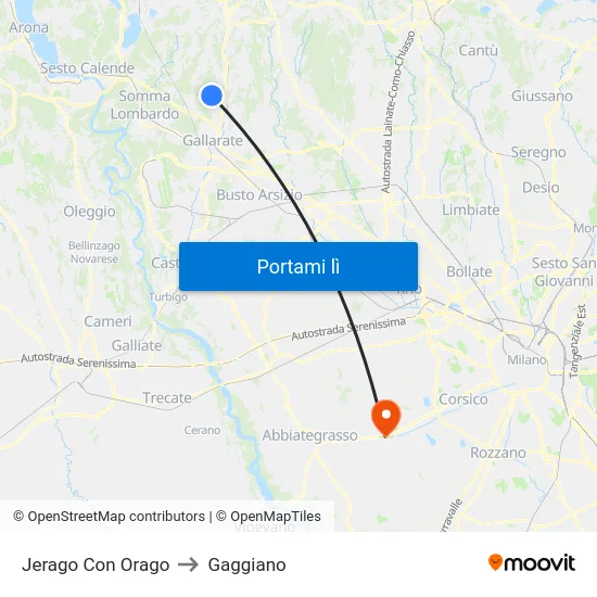 Jerago Con Orago to Gaggiano map