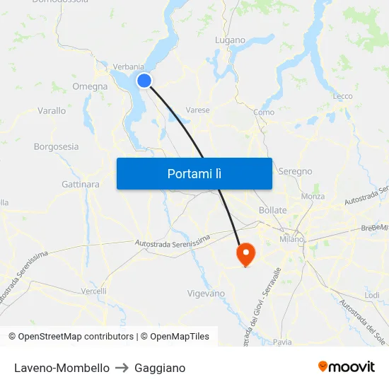 Laveno-Mombello to Gaggiano map