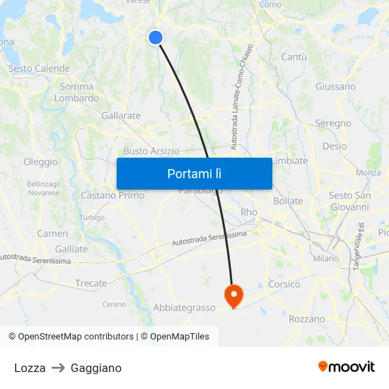 Lozza to Gaggiano map