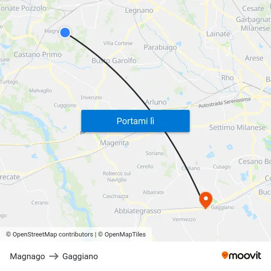 Magnago to Gaggiano map