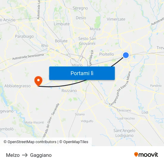 Melzo to Gaggiano map