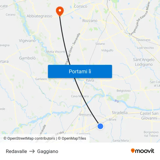 Redavalle to Gaggiano map
