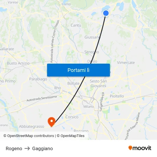 Rogeno to Gaggiano map
