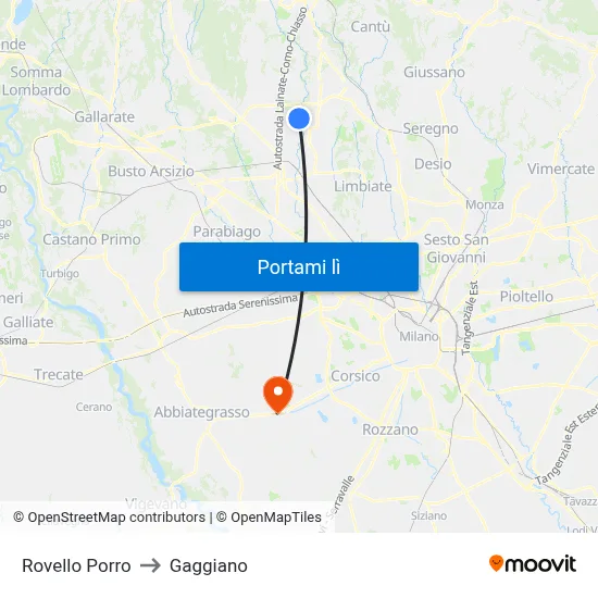 Rovello Porro to Gaggiano map