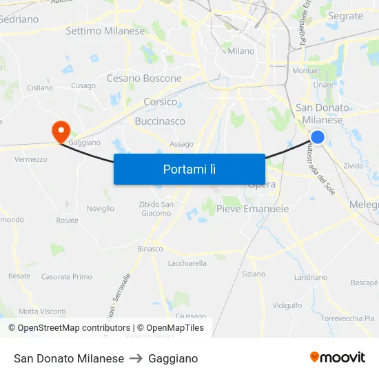 San Donato Milanese to Gaggiano map