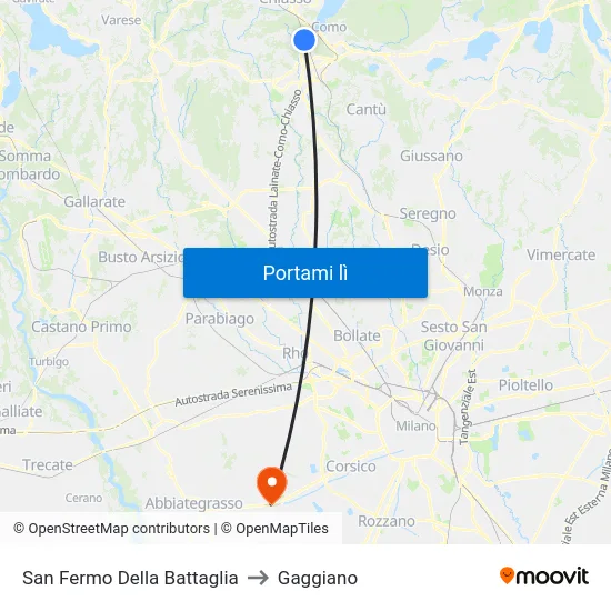 San Fermo Della Battaglia to Gaggiano map