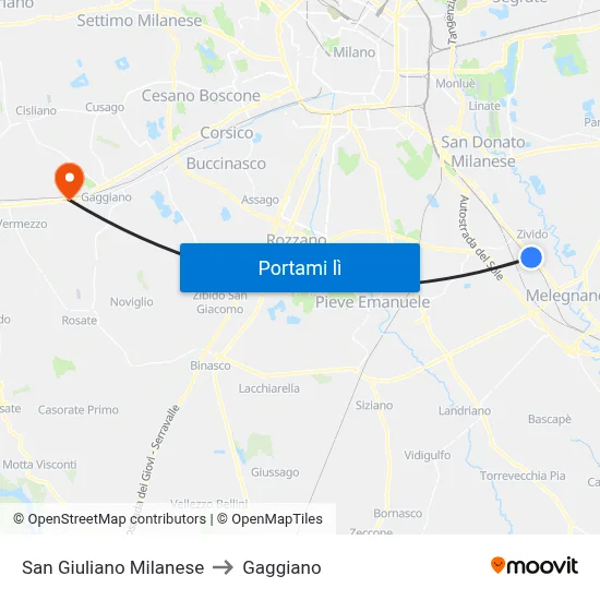 San Giuliano Milanese to Gaggiano map