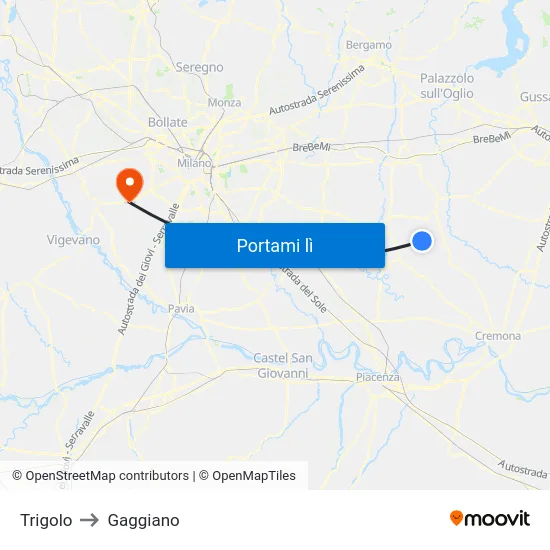 Trigolo to Gaggiano map