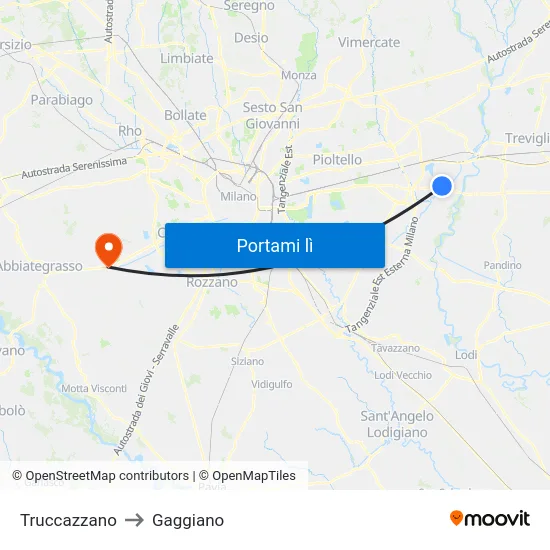 Truccazzano to Gaggiano map