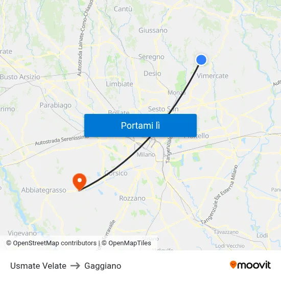 Usmate Velate to Gaggiano map