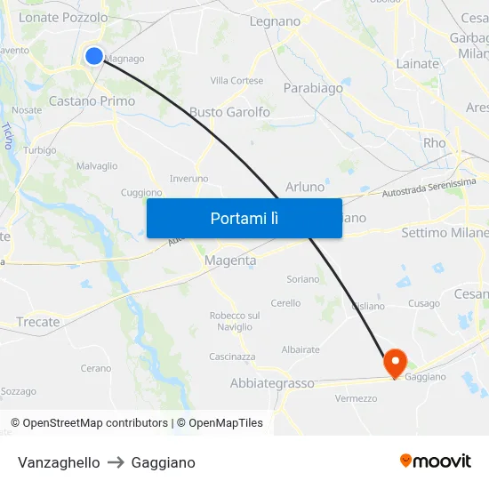 Vanzaghello to Gaggiano map