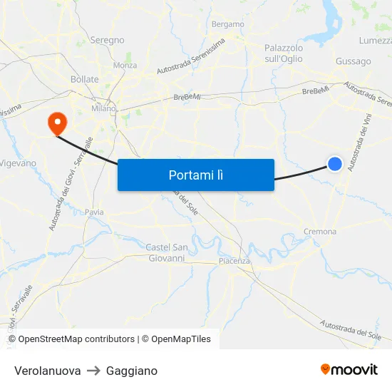 Verolanuova to Gaggiano map