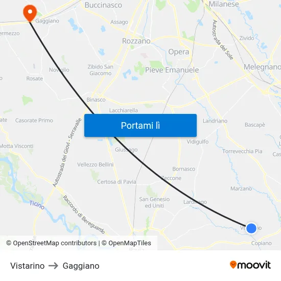 Vistarino to Gaggiano map