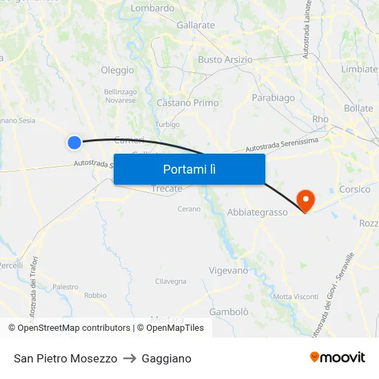 San Pietro Mosezzo to Gaggiano map
