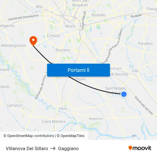 Villanova Del Sillaro to Gaggiano map