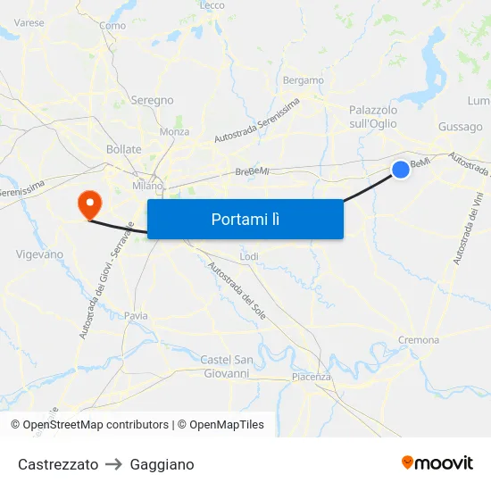 Castrezzato to Gaggiano map