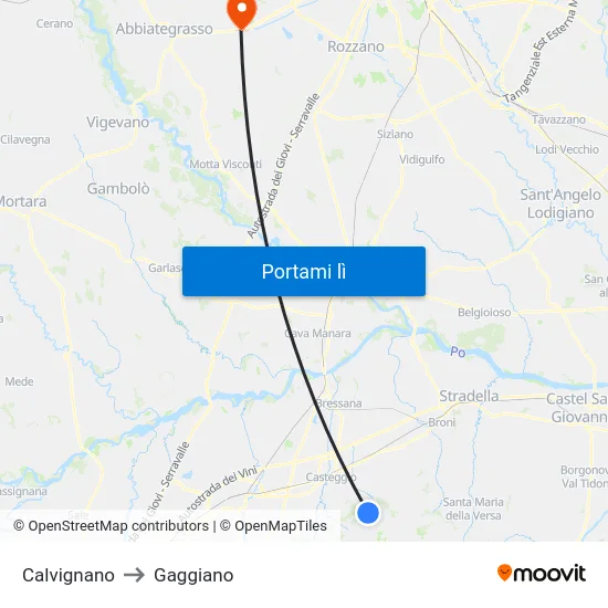 Calvignano to Gaggiano map